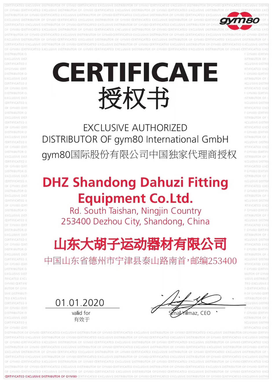 DHZ Fitness assinou a agência exclusiva Of_Gym80 na China`